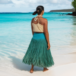 Home 18 나우루 전통 의상 - **"A Nauruan woman gracefully stands by the clear turquoise ocean, collecting pandanus leaves. She w...