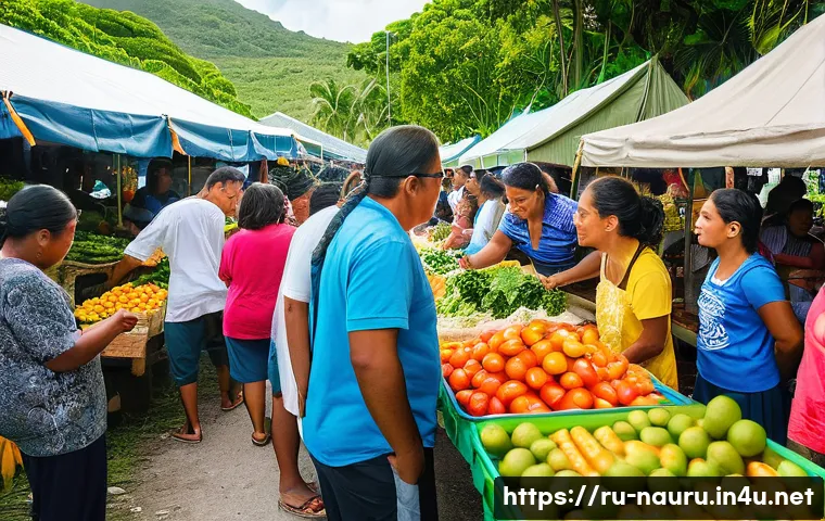 나우루 범죄율 및 안전 수준 - **Vibrant Nauru Community Gathering:** A bright, high-angle shot showcasing a lively yet peaceful ou...