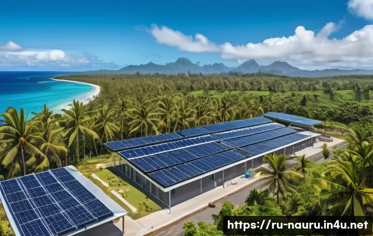 나우루와 호주의 관계 - A vibrant scene depicting a community infrastructure project on a small Pacific island, showing loca...