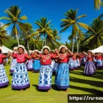 Home 19 나우루 인구 및 민족 구성 - A vibrant traditional Nauruan community festival scene, featuring families dressed in colorful islan...